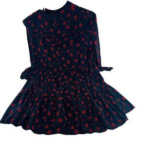 Zara Women's size XS Dress Long Sleeve Viscose Black Red Floral‎